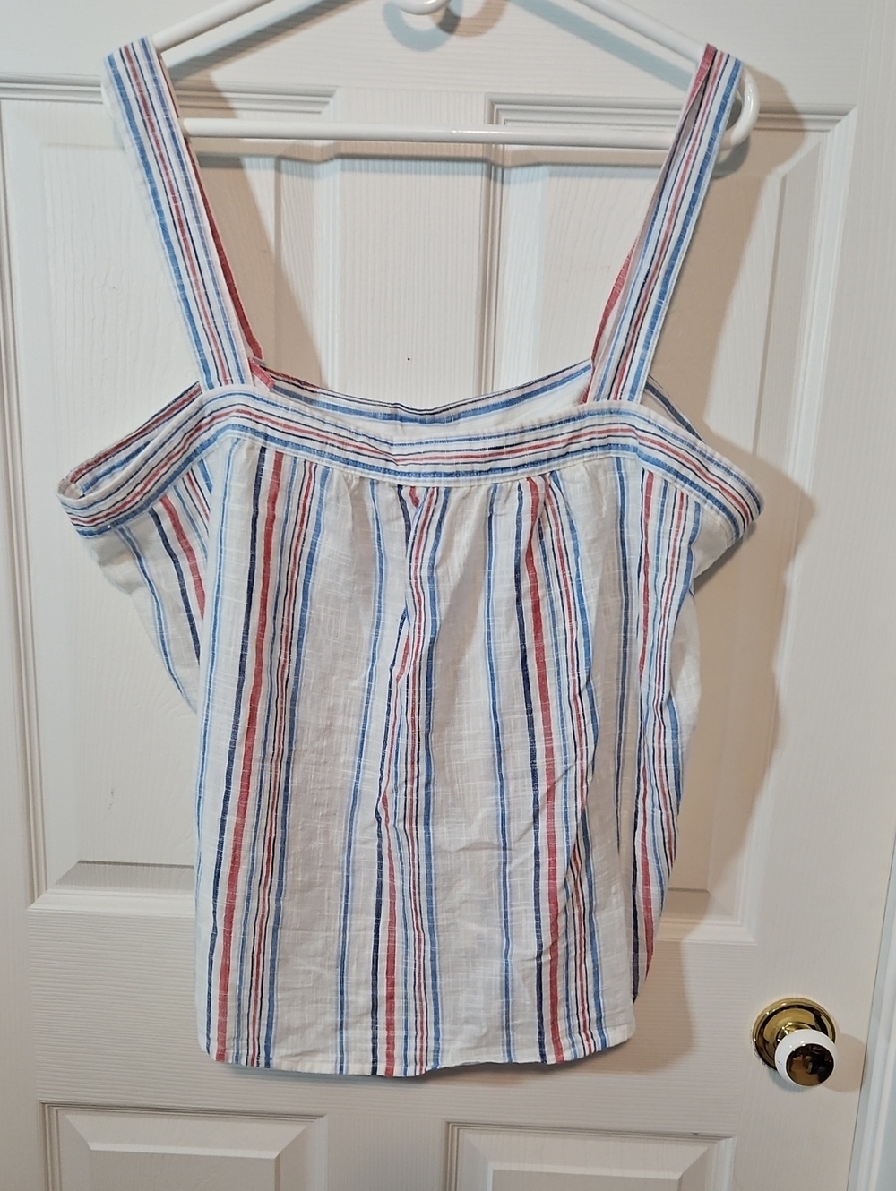 GAP White Striped Tank Top with Blue & Red Stripes